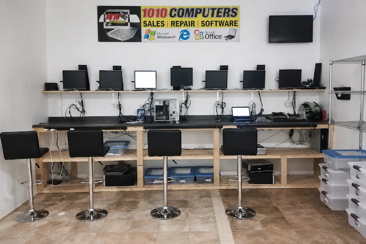 Authentic view of the 1010Computers McDonough repair-center workbench